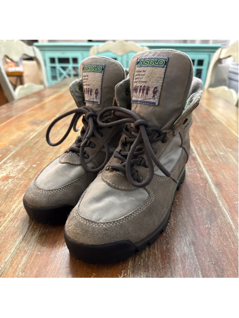 VTG Asolo AFX 335 Hiking Boots Grey Suede Canvas Mountain Trekking Women's 8